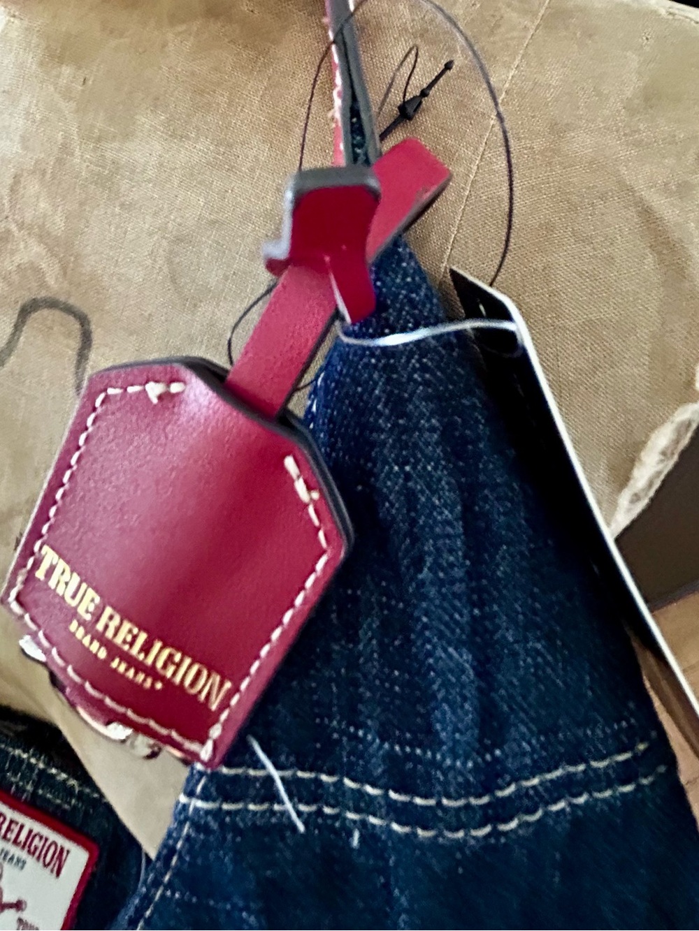 True Religion Dark Blue Denim Shoulder Bag with Red Accents - Picture 4 of 7